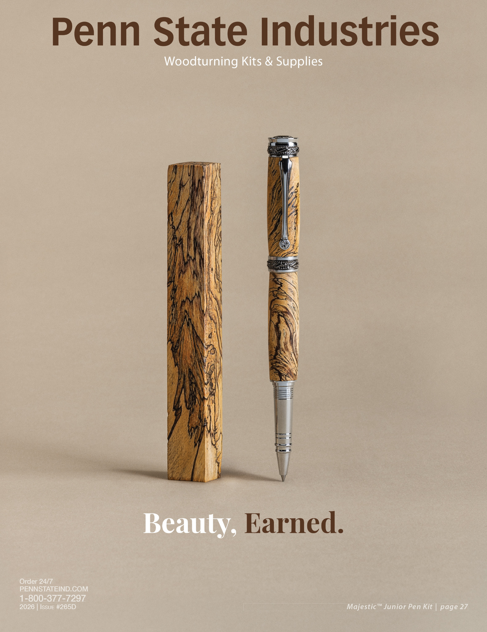 Beauty, Earned catalog cover: a wood blank beside a finished Majestic Junior pen
