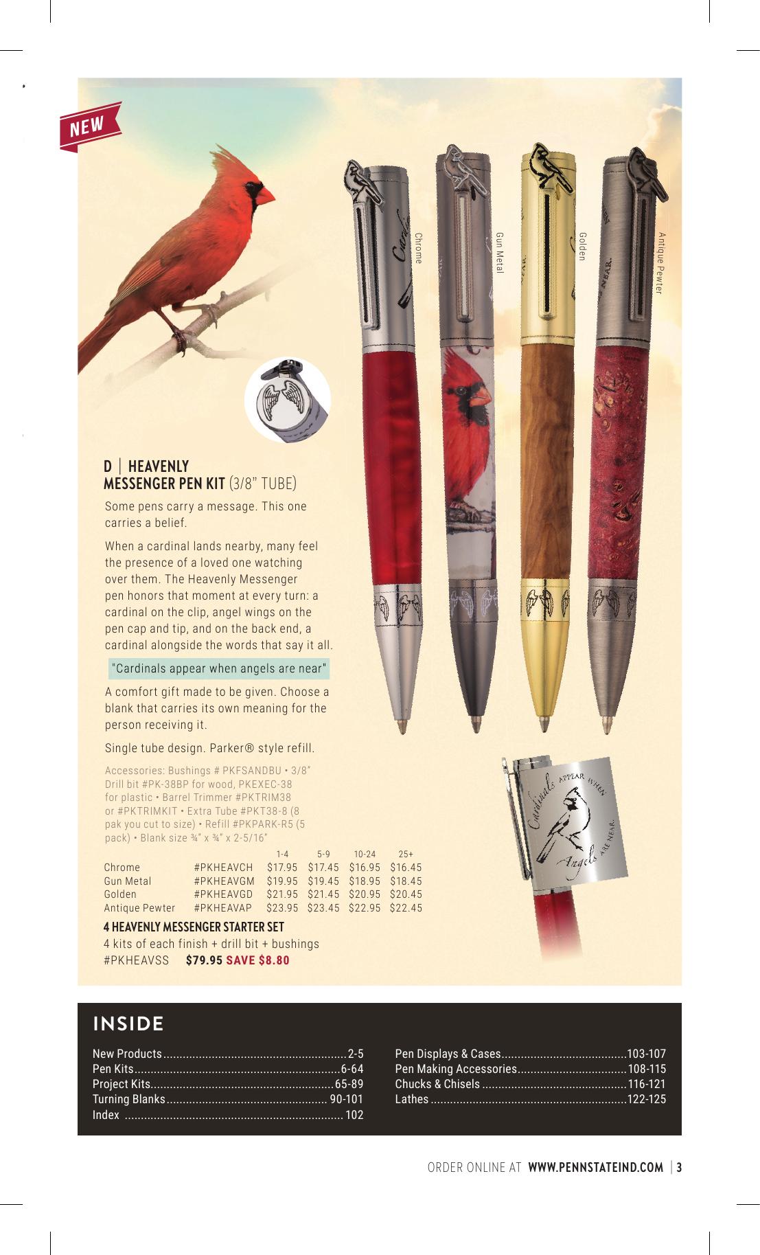 Slim-format Penn State Industries catalog page with compact product entries