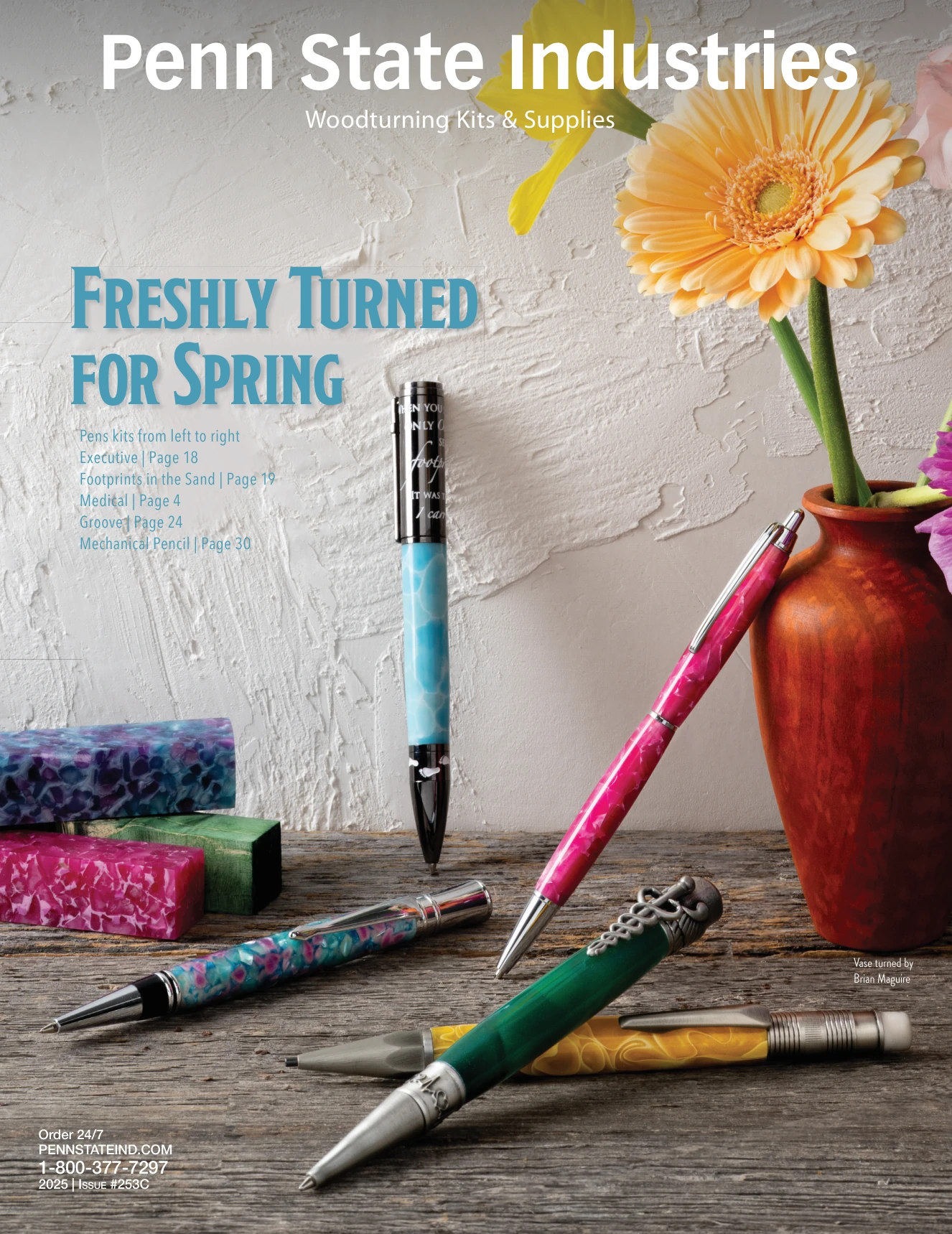 Freshly Turned for Spring cover with colorful pens and flowers