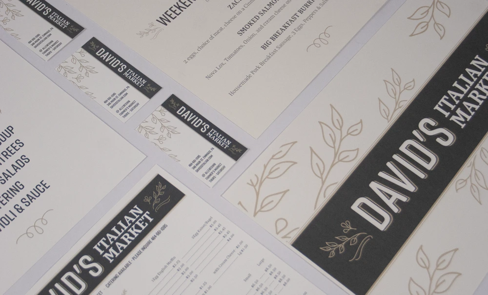 David’s Italian Market identity, menus and business cards