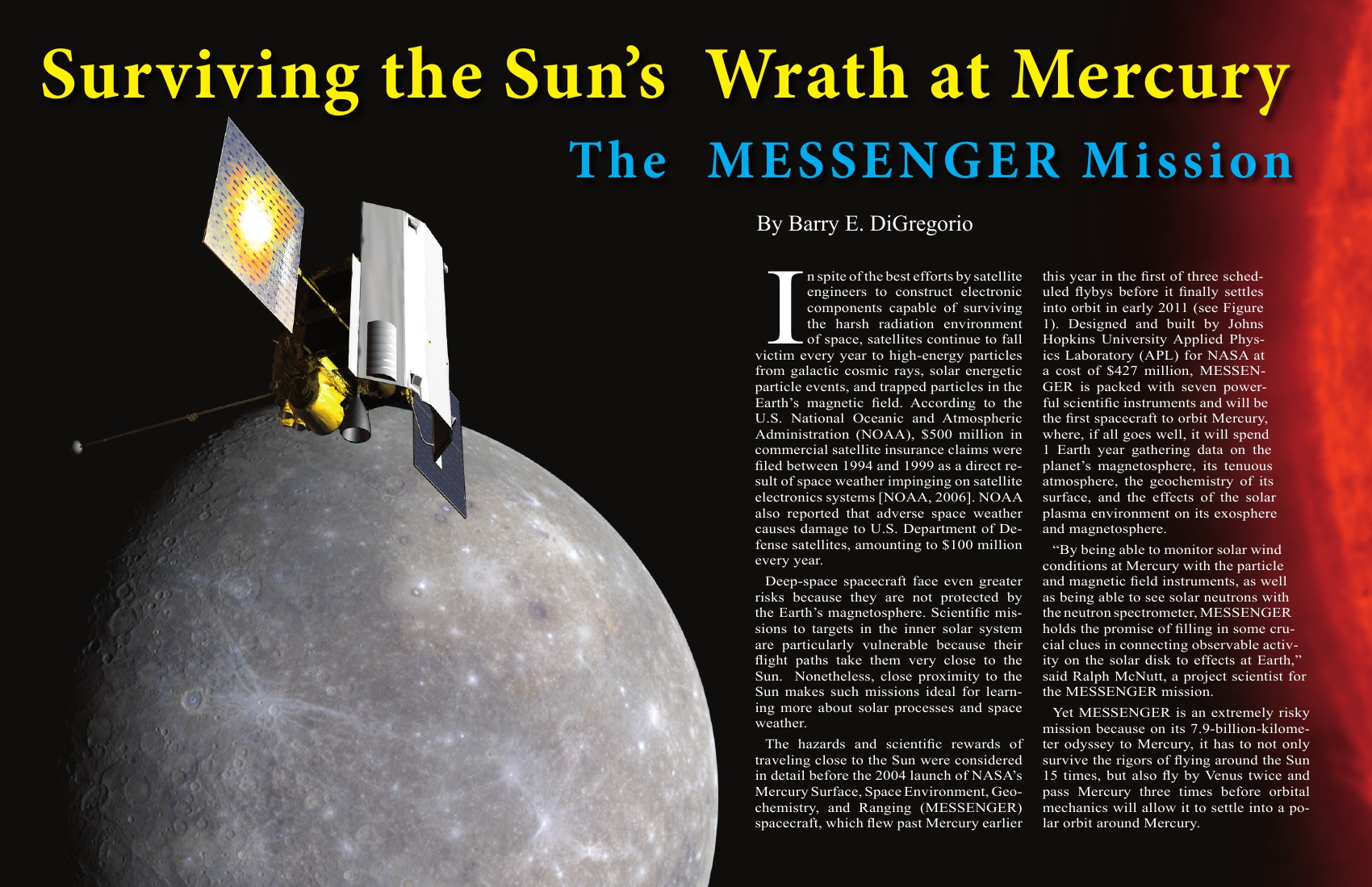 Surviving the Sun’s Wrath at Mercury feature spread about the MESSENGER mission